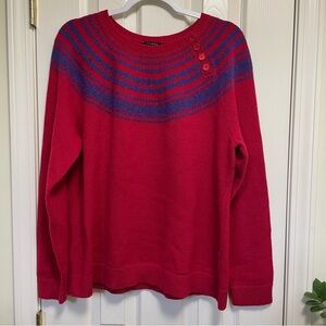 Talbots Red Sweater with Blue Fair Isle Yoke